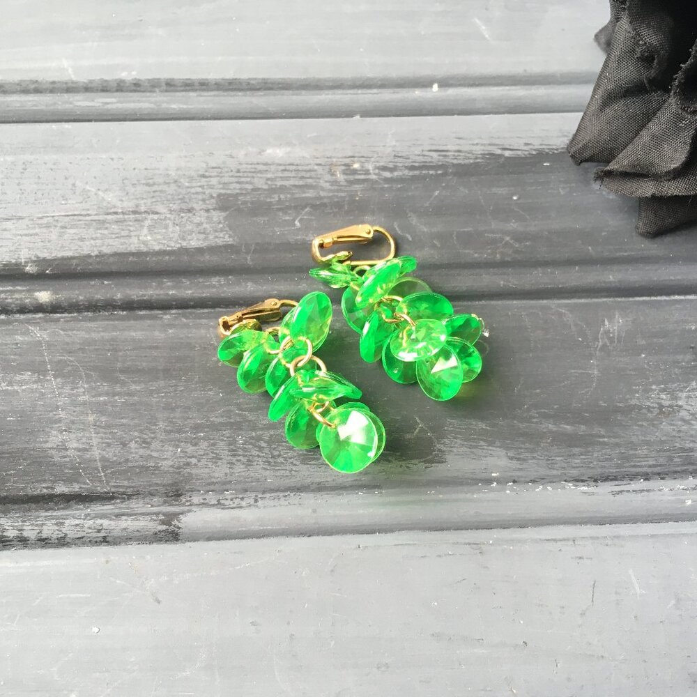 Green Dangly Clip-on Earrings